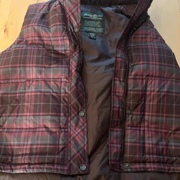 Eddie Bauer Brown Plaid Goose Down Vest - Picture 1 of 2
